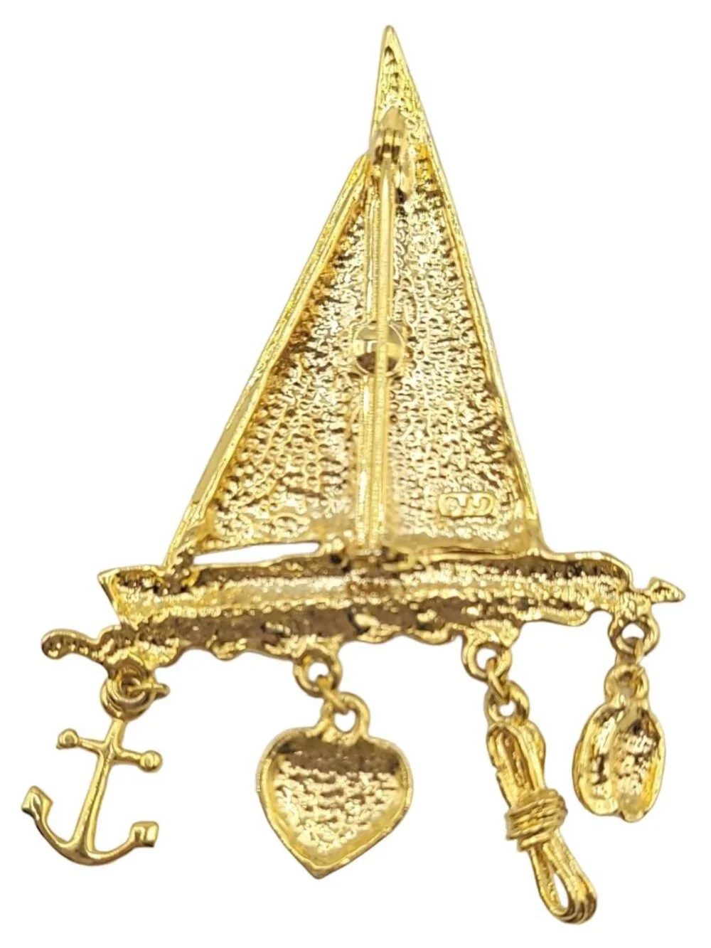 JJ Jonette Jewelry Sailboat Anchor Heart Charm Brooch. Signed